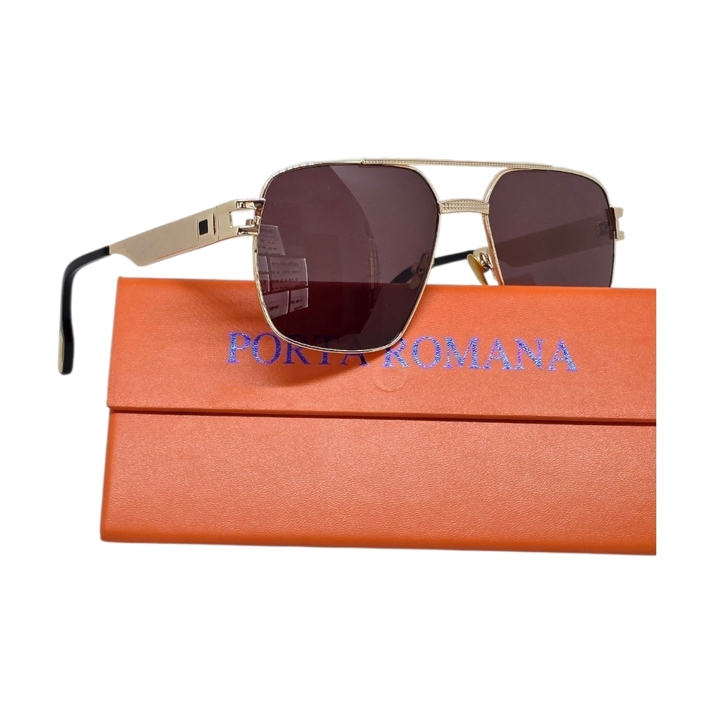 Gold PORTA ROMANA Sunglasses with Orange Case